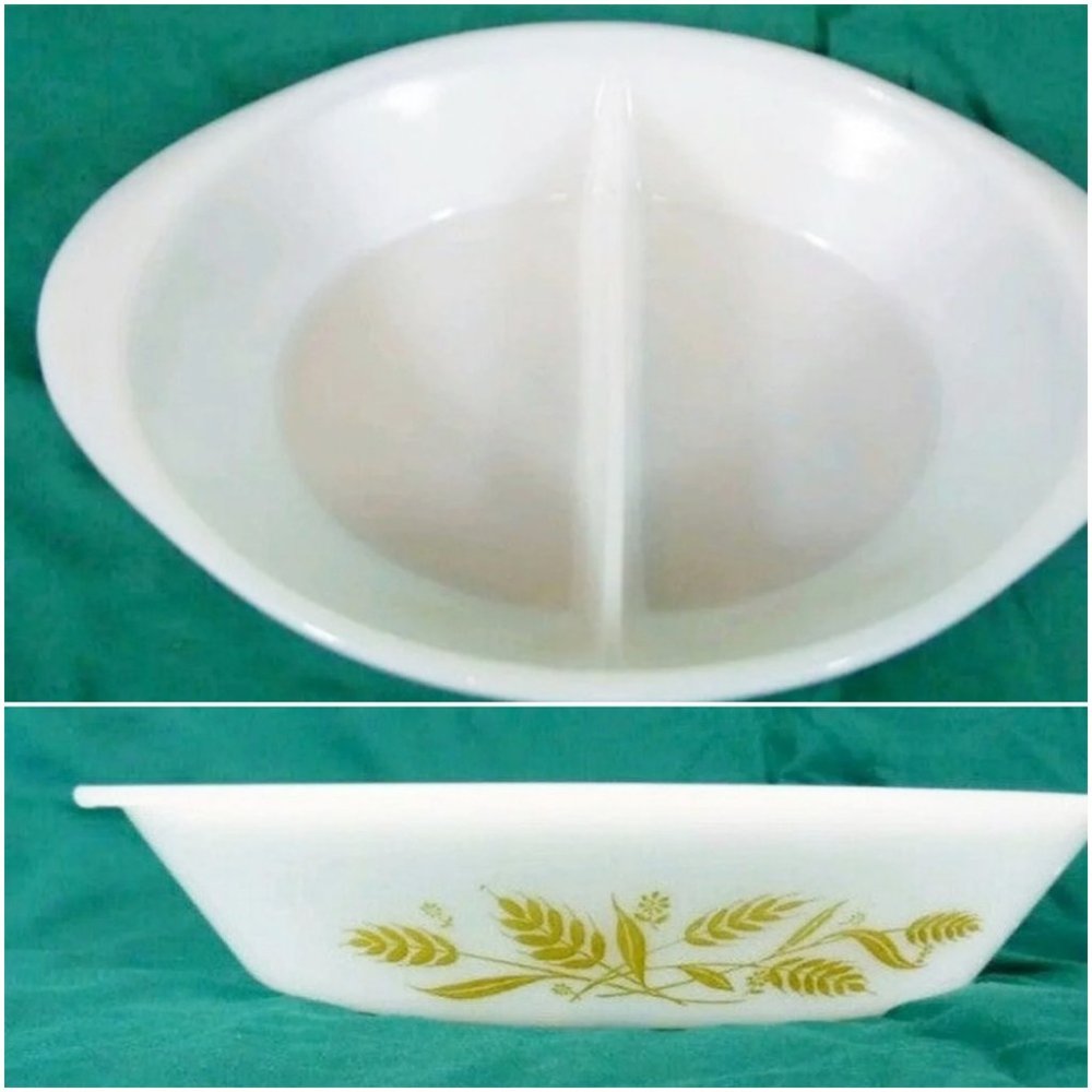 Sears Ovenware Milk Glass 1 Qt Divided Baking Dish Casserole